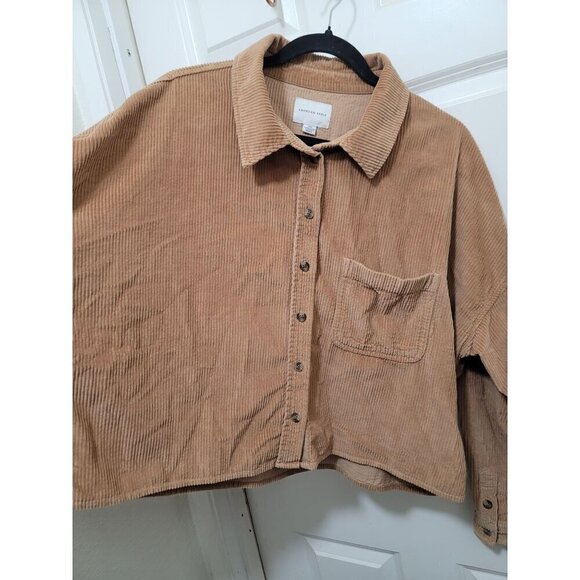 American Eagle Corduroy Button-Up Shirt Beige With  A Front Pocket SZ L - Picture 12 of 12